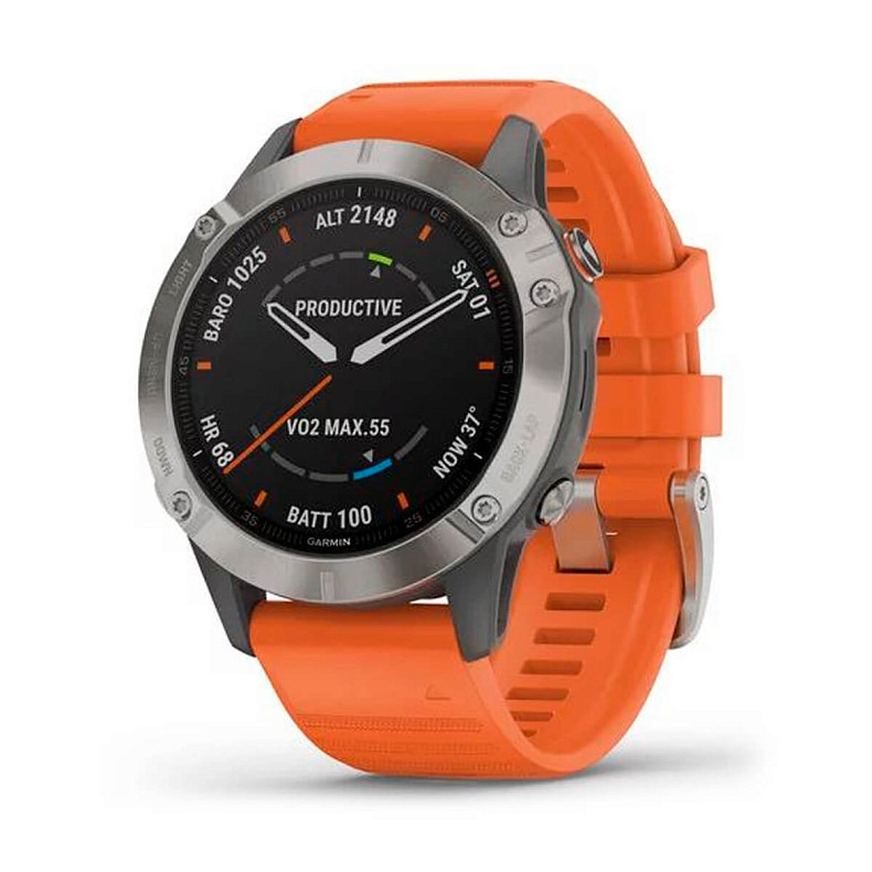 Мультиспортивные часы GARMIN Fenix 6 Sapphire Titanium with Ember Orange Band