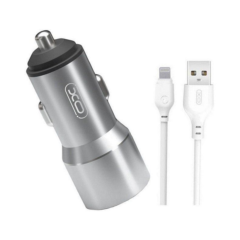 Автомобильное зарядное устройство XO TZ09 (2USB, 2.4A) Gray (6920680873517) + кабель Lightning