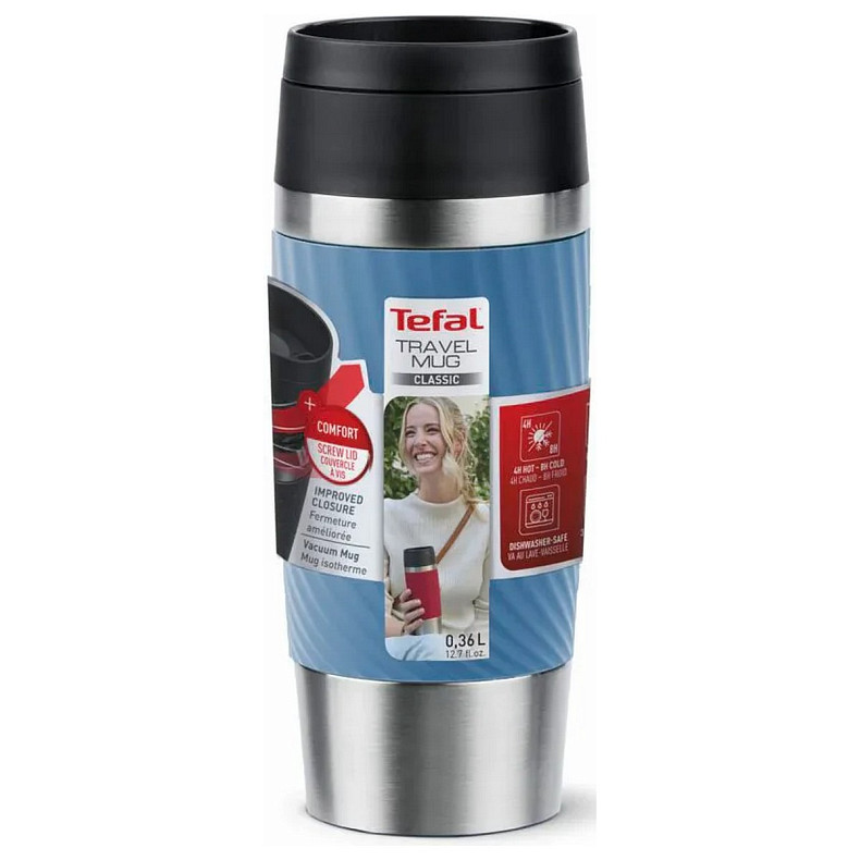 Термочашка Tefal Travel Mug Classic Twist, 360мл, нержавеющая сталь, голубой (N2024510)