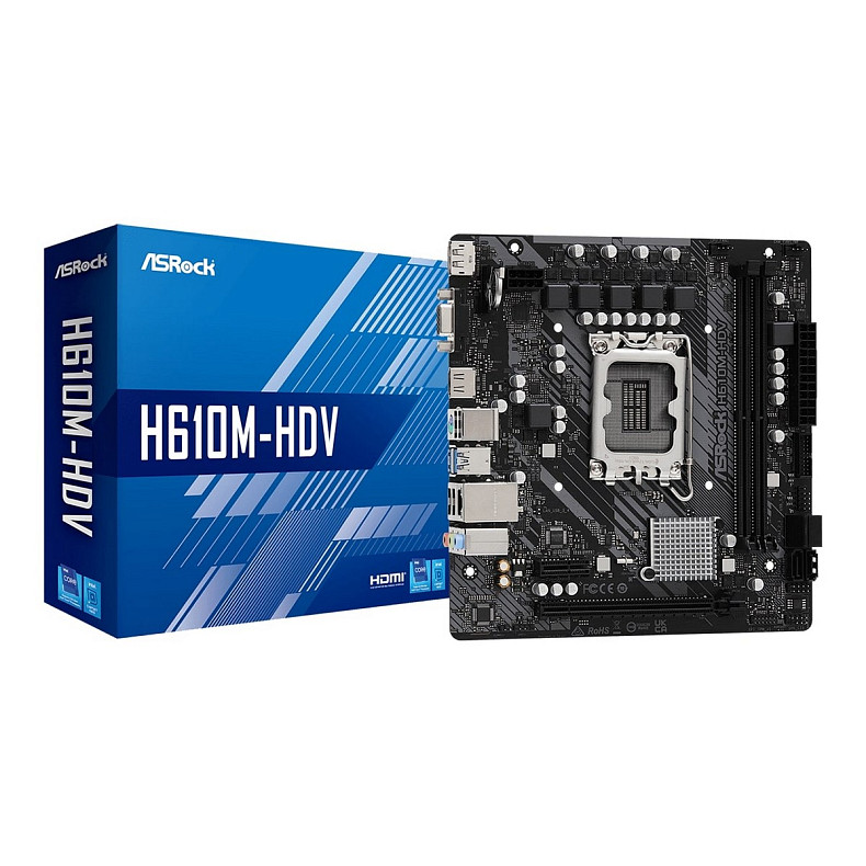 Материнская плата ASRock H610M-HDV s1700 H610 2xDDR4 HDMI DVI D-Sub mATX