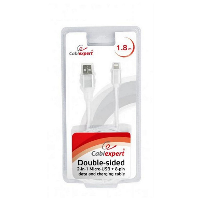 Кабель Cablexpert (CCB-USB2AM-mU8P-6) USB2.0 - Lightning+MicroUSB, 1.8 м, сірий