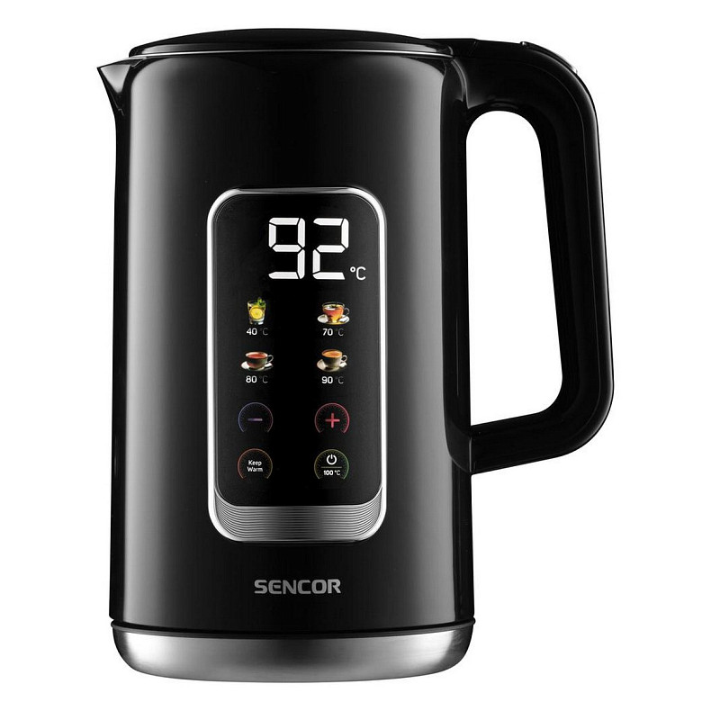Електрочайник Sencor 1.7л, Strix, LED дисплей, подвійні стінки, сенс. керування, чорний