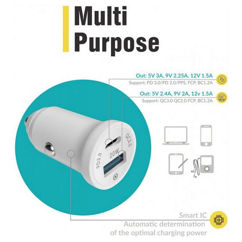 Автомобільний зарядний пристрій Piko CC-302QP (2USB, 3A) White (1283126509896)