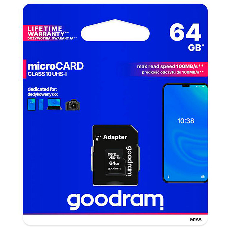 MicroSDXC  64GB UHS-I Class 10 Goodram + SD-adapter (M1AA-0640R12)