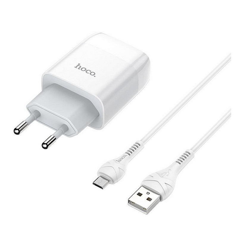 Зарядний пристрій Hoco C72A Glorious (1USB, 2.1А) White (6931474713001) + кабель MicroUSB