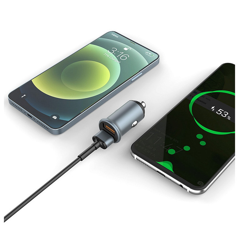 Автомобільний зарядний пристрій ColorWay (2USBx2.4A, 36W) Quick Charge 3.0 Gray (CW-CHA036Q-GR)