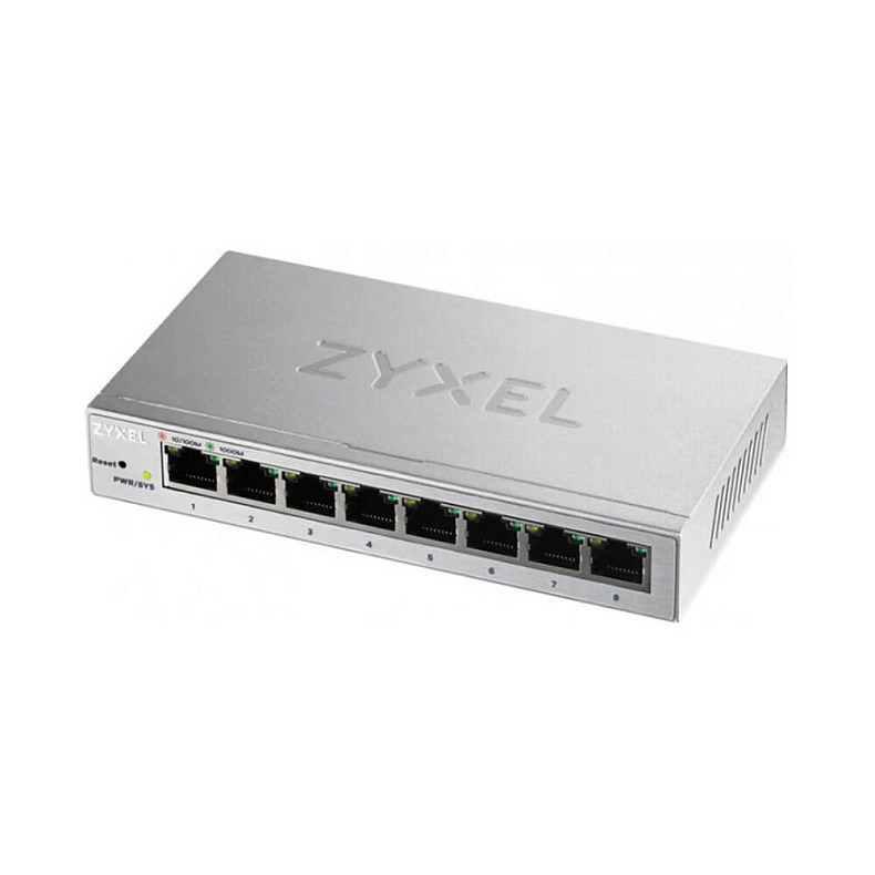 Коммутатор ZYXEL GS1200-8 (8xGE,металл, настольный, бесшумный, WebSmart)