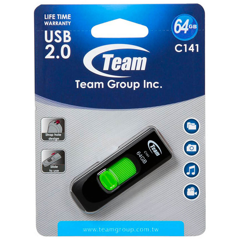 Флеш накопитель 64Gb Team C141 Green (TC14164GG01)