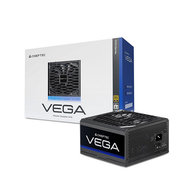 Блок живлення CHIEFTEC Vega (850W), >90%, 80+ Gold, 135мм FDB, 1xMB 24pin(20+4), 2xCPU 8pin(4+4)