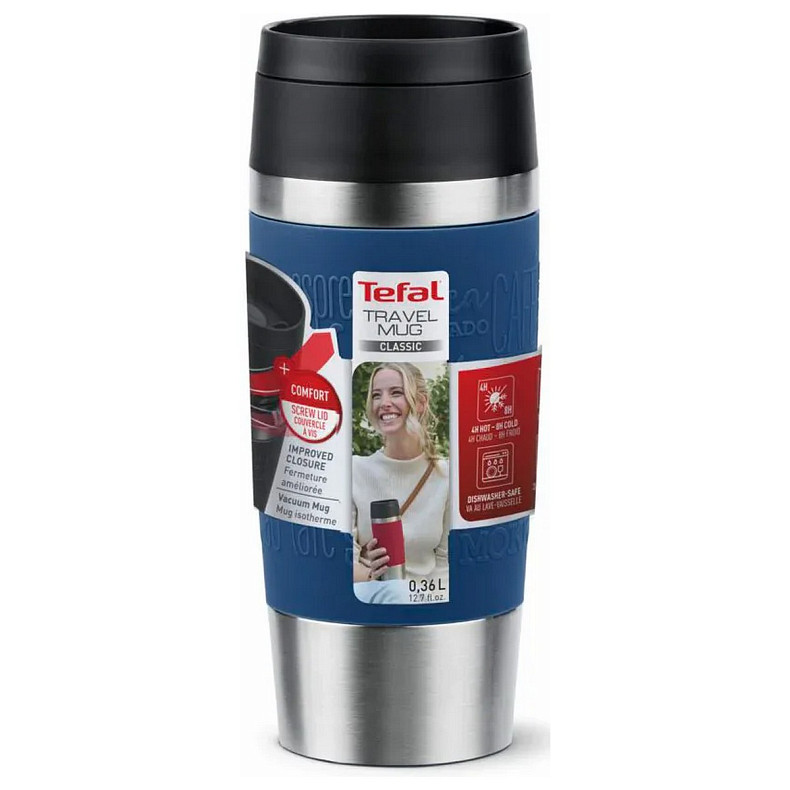 Термочашка Tefal Travel Mug Classic, 360мл, нержавіюча сталь, синій (N2020310)