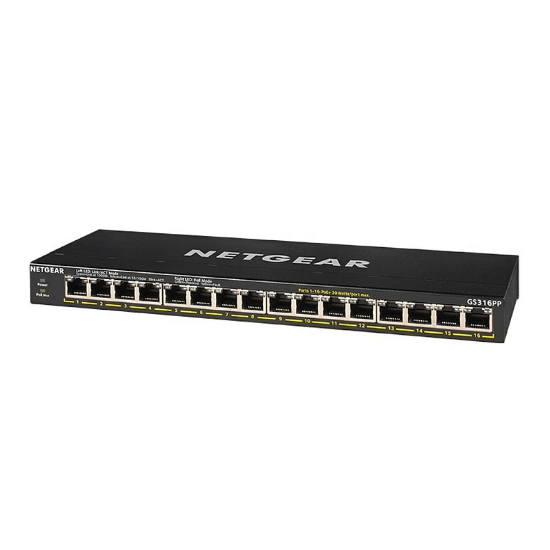 Комутатор NETGEAR GS316PP 16xGE PoE+ (183Вт), FlexPoE, некерований