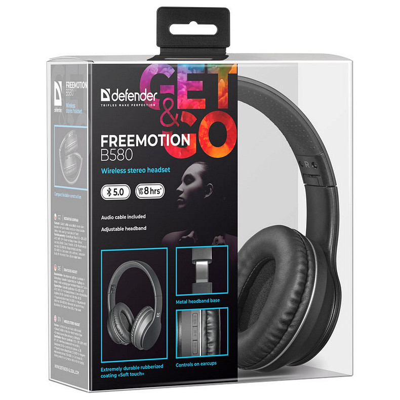 Наушники с микрофоном Defender FreeMotion B580 Bluetooth, черные