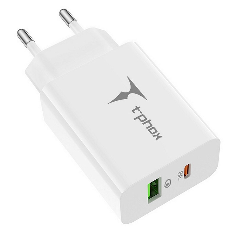 Сетевое зарядное устройство T-PHOX Speedy 20W 2Ports Type-C+USB Charger (Белая)