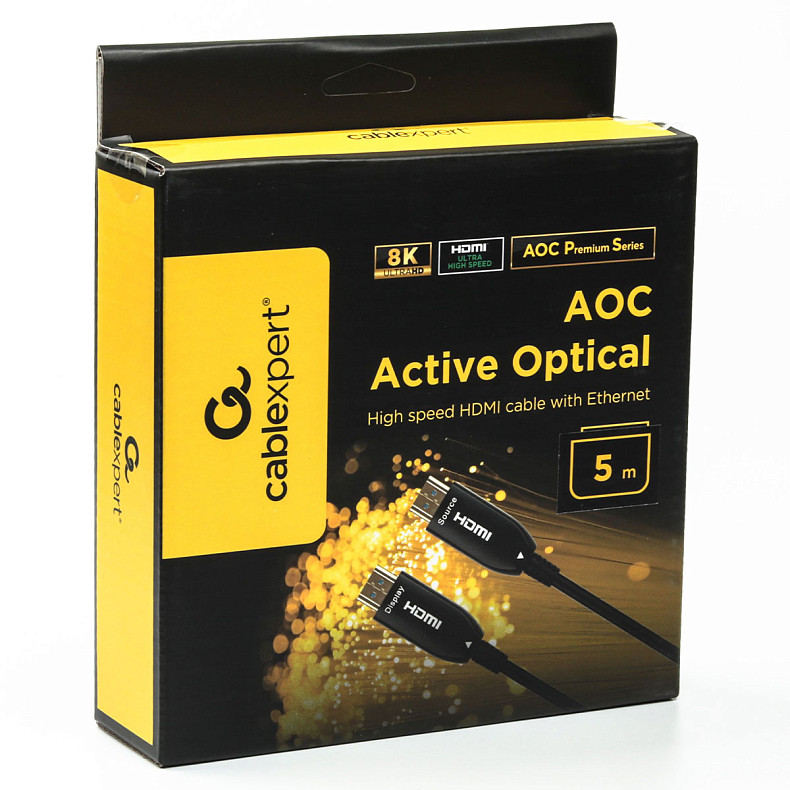 Кабель оптичний (AOC) HDMI V.2.1, 8К 60Гц/4К 144Гц, позолочені конектори, 5 м