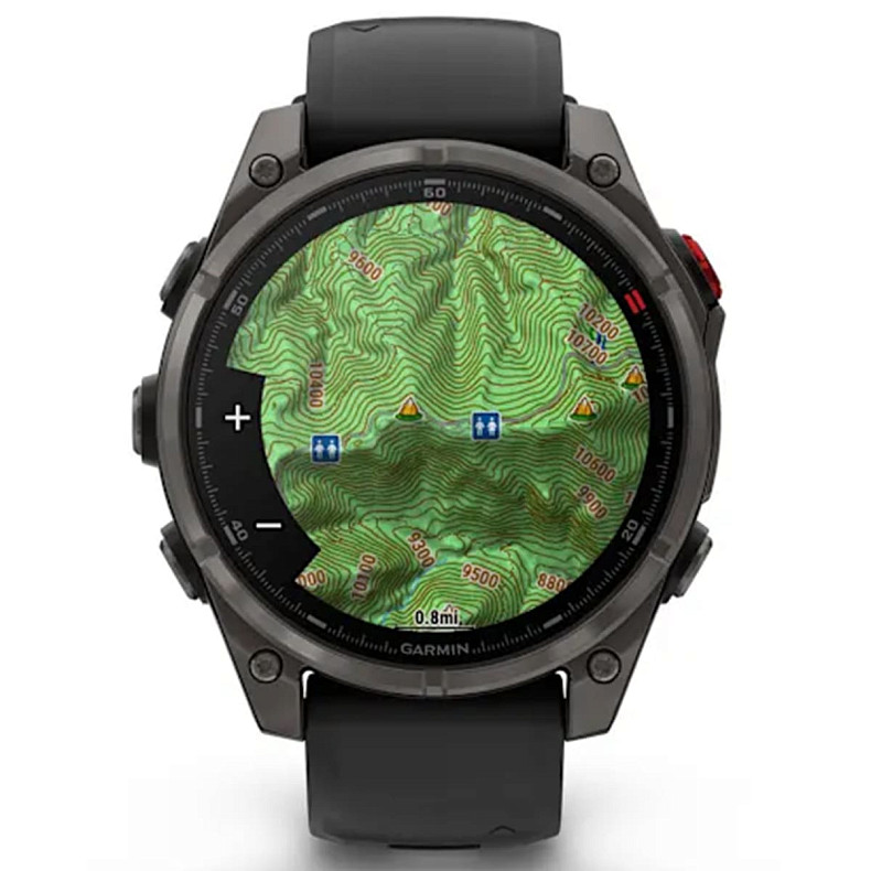 Спортивний годинник GARMIN Fenix 8 Pro 47 mm AMOLED Sapphire Carbon Gray DLC Titanium with Black/Pebble Gray Silicone Band (010-03198-00)