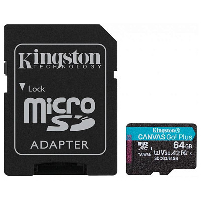 Карта пам'яті Kingston 64GB MicroSDXC UHS-I/U3 Class 10 Canvas Go! Plus R170/W70MB/s + SD-адаптер (SDCG3/64GB)