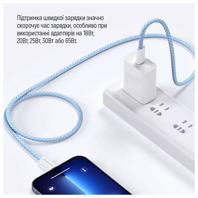 Кабель ColorWay USB Type-C + USB Type-C (M/M), 3.0 А, 1 м, Blue (CW-CBPDCC061-BL)