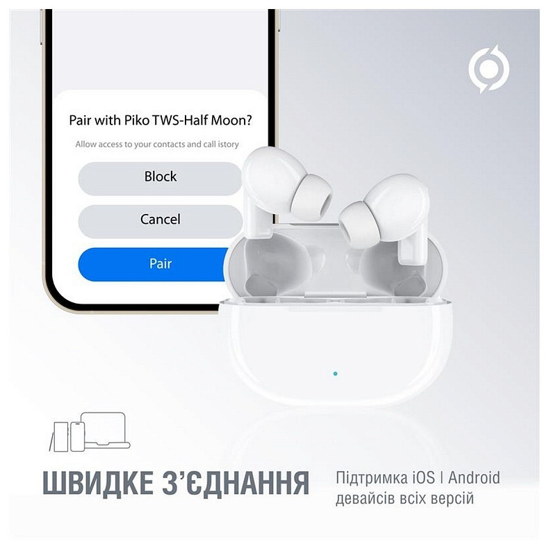 Наушники Piko TWS-HalfMoon White (1283126583391)