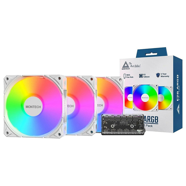 Набір із трьох вентиляторів Montech E28 120MM ARGB 3 PACK (W)