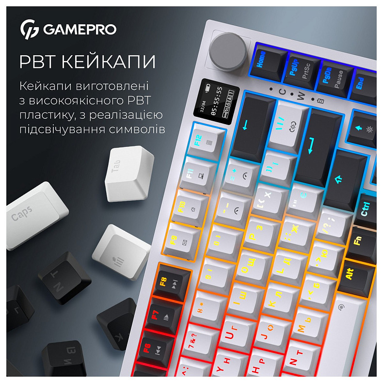 Клавіатура GamePro Asgard Valhalla QLAB Sakura Switch White With Display (MK160-W-D-QS-