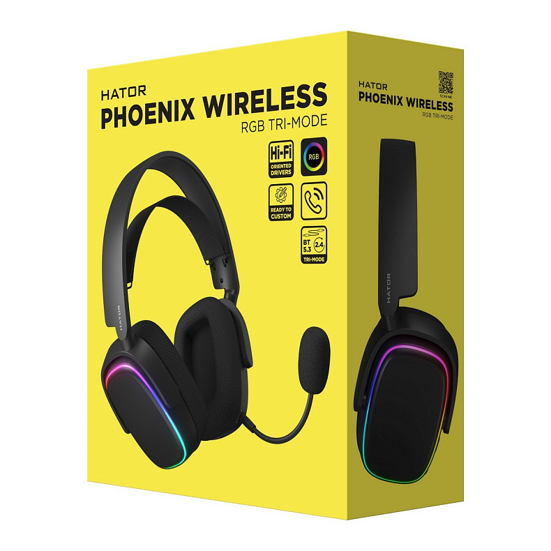 Гарнітура Hator Phoenix Wireless RGB Tri-mode Black (HTA-870)