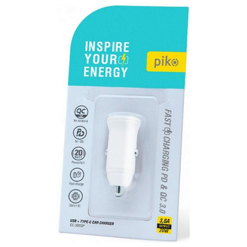 Автомобільний зарядний пристрій Piko CC-302QP (2USB, 3A) White (1283126509896)