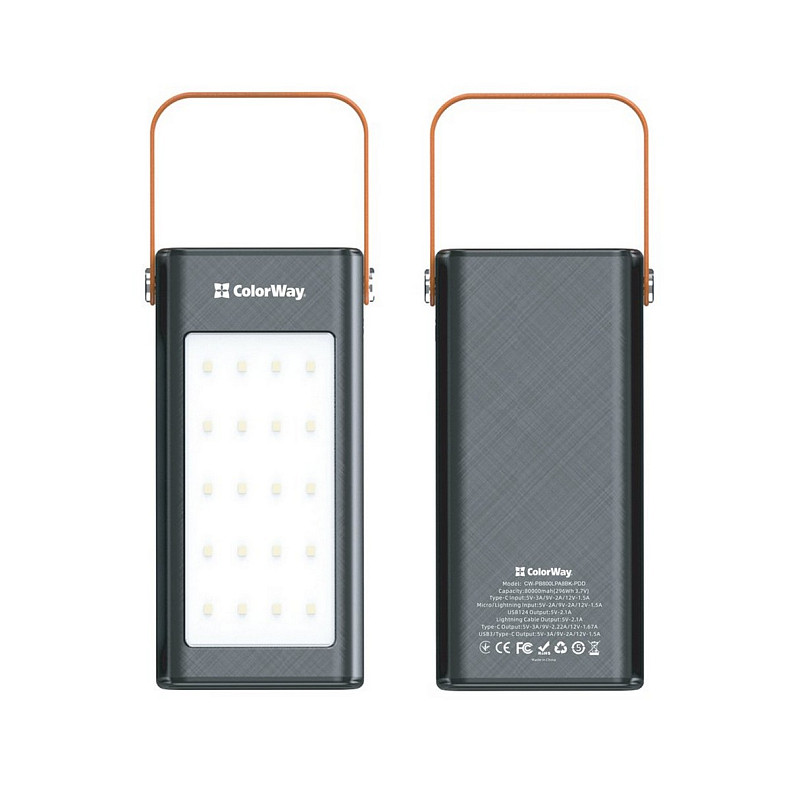 Универсальная мобильная батарея ColorWay LCD/Lamp 80000mAh Black (CW-PB800LPA8BK-PDD)