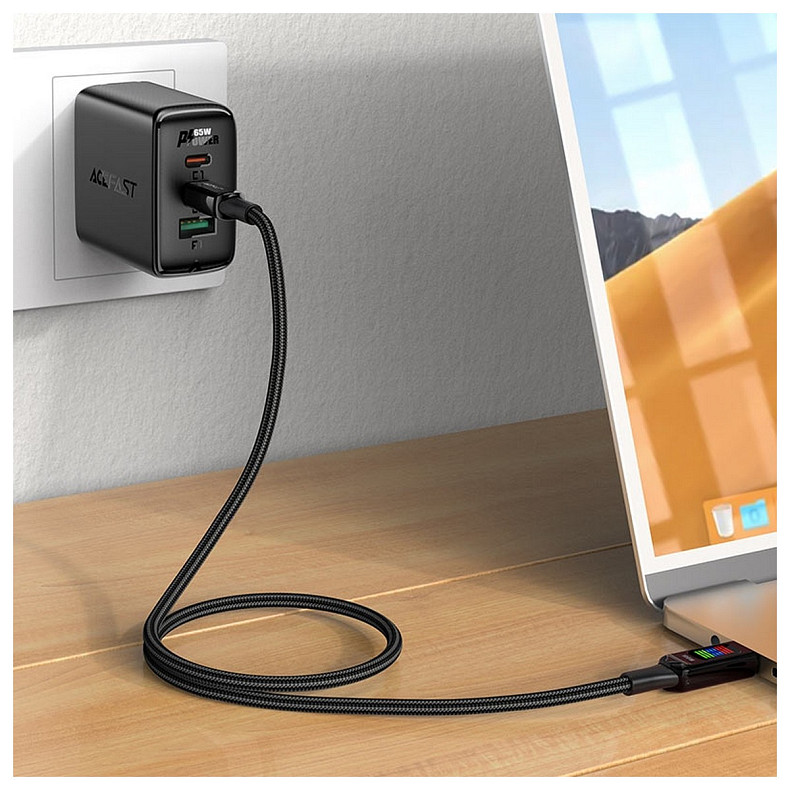 Кабель USB 2.0 USB-C to USB-C, 1,2 м, 100W, с дисплеем, C7-03 Acefast
