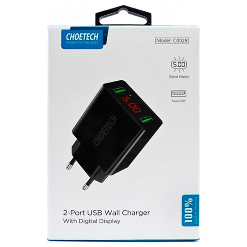 Сетевое зарядное устройство для Choetech C0028 Dual Port USB Black