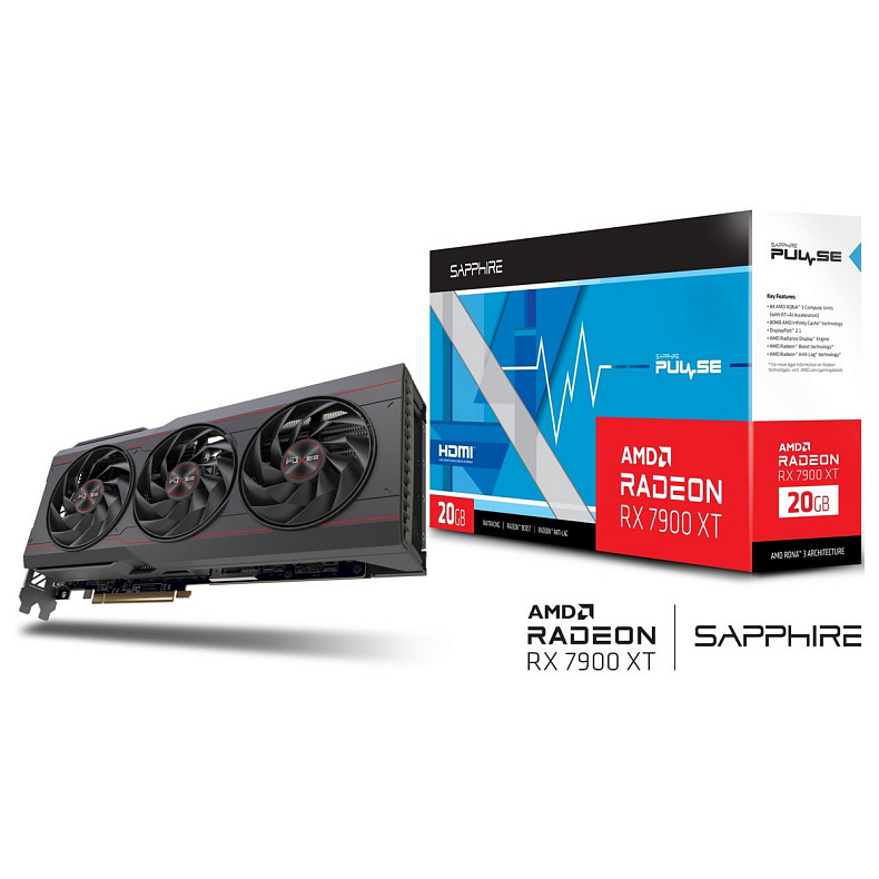 Видеокарта AMD Radeon RX 7900 XT Sapphire PULSE GAMING OC, 20GB GDDR6, 320 bit, PCI-Express 4.0 x16 (11323-02-20G)