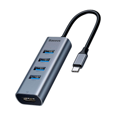 Мультиадаптер Baseus Enjoy series Type-C to USB3.0*4+HD4K HD intelligent HUB adapter Grey (CAHUB-N0G)