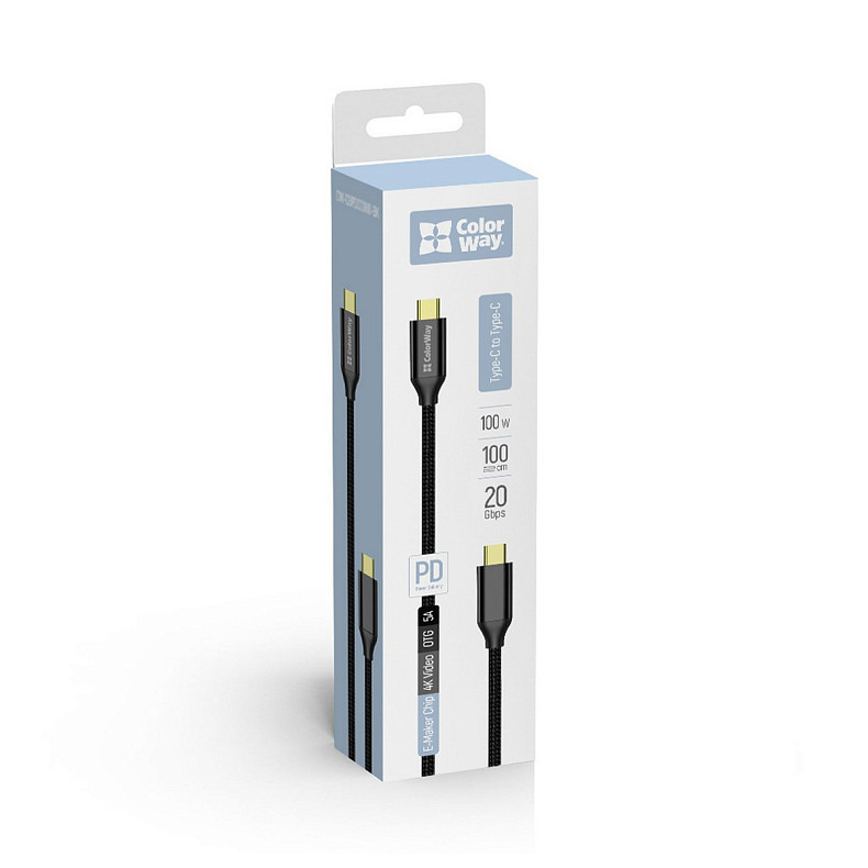 Кабель ColorWay USB Type-C + USB Type-C (M/M), 5.0 А, 1 м, Black (CW-CBPDCC062-BK)