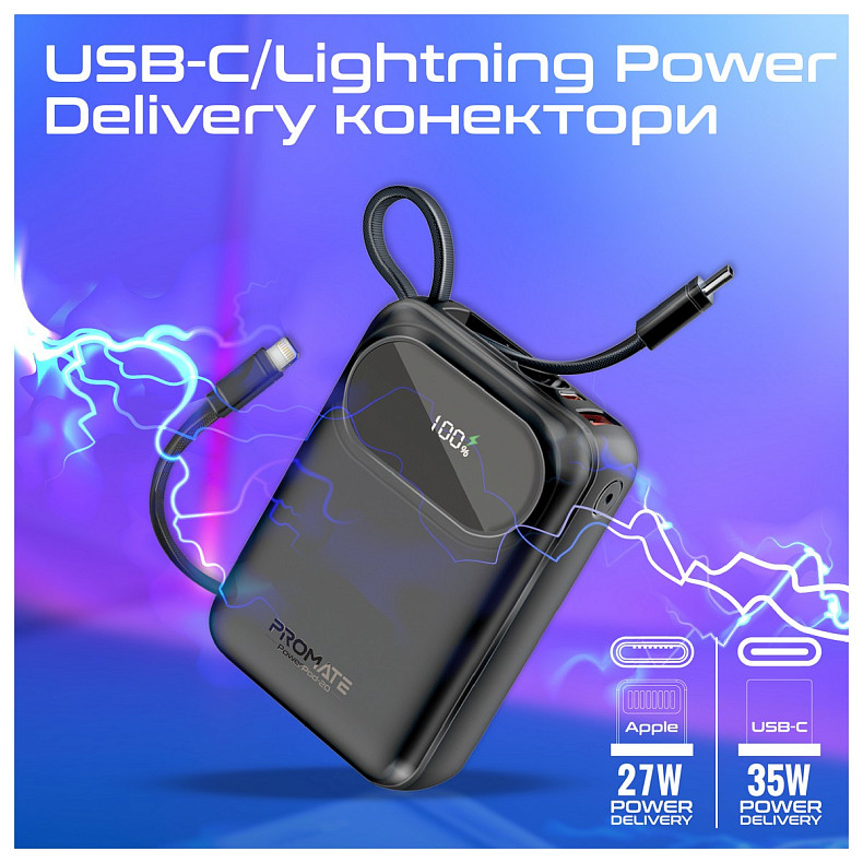 Универсальная мобильная батарея Promate PowerPod-20 20000mAh 35W Black (powerpod-20.black)