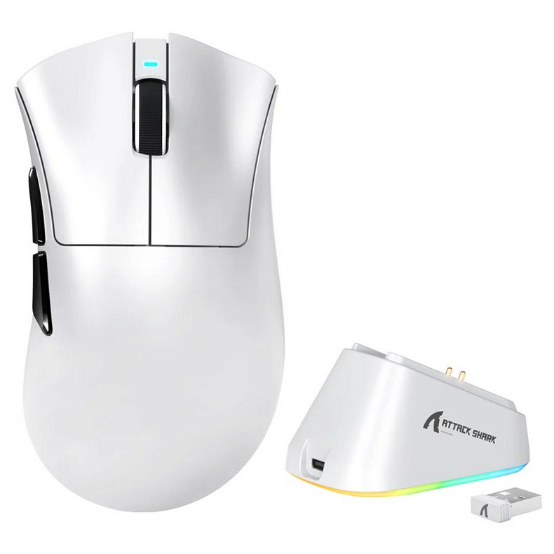 Мышка Attack Shark V3Pro Ultra-Light, Wireless/Bluetooth, 25000dpi. (PAW3311), 6кн., White
