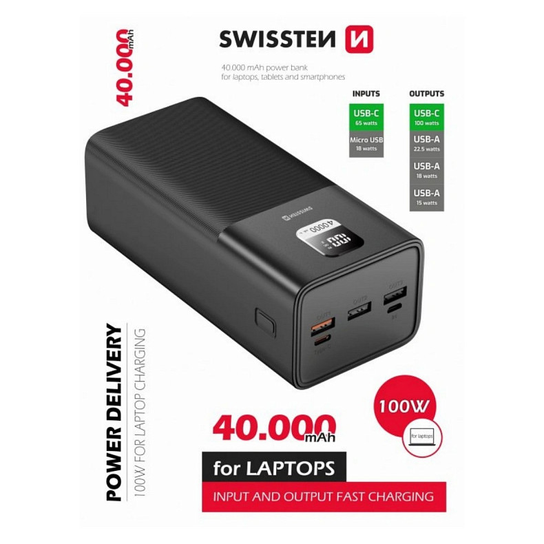 Универсальная мобильная батарея Swissten 40000mAh 100W Black (8595217481275)