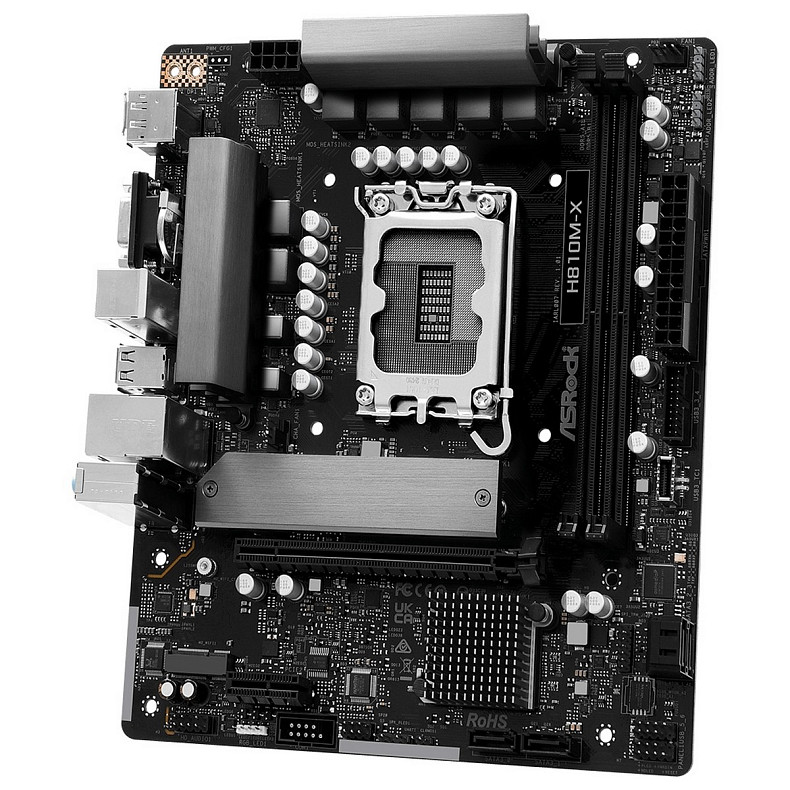 Материнська плата AsRock H810M-X (1851/H810, 2*DDR5, PCIex16, HDMI/DP/VGA, 4xSATA, M.2, 2.5Glan, 7.1ch, mATX)
