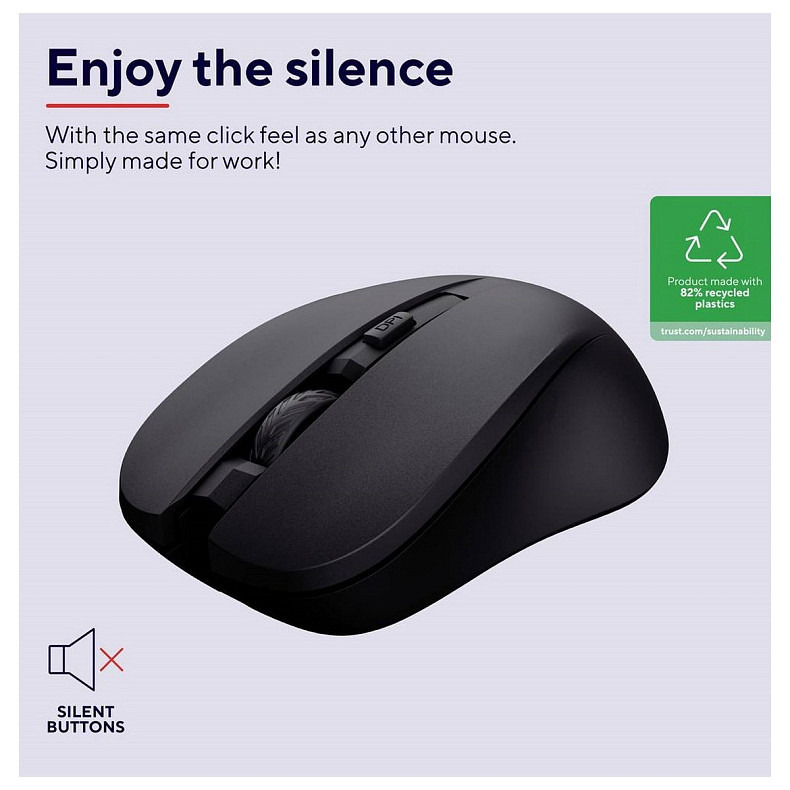 Мышка Trust MYDO SILENT, WL, черный
