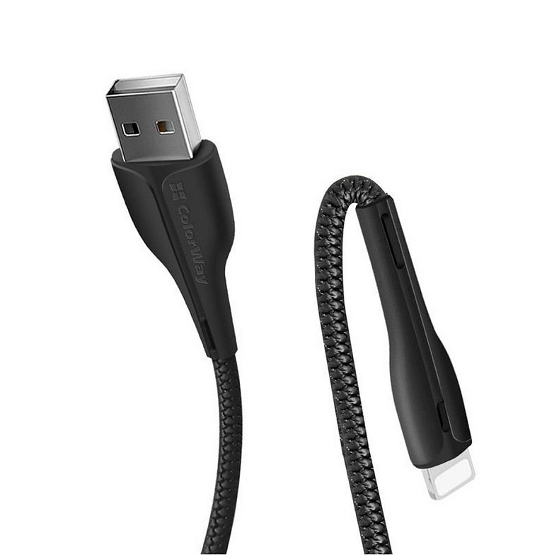 Кабель ColorWay USB-Lightning, 2.4А, 1м, PVC+Led, Black (CW-CBUL034-BK)