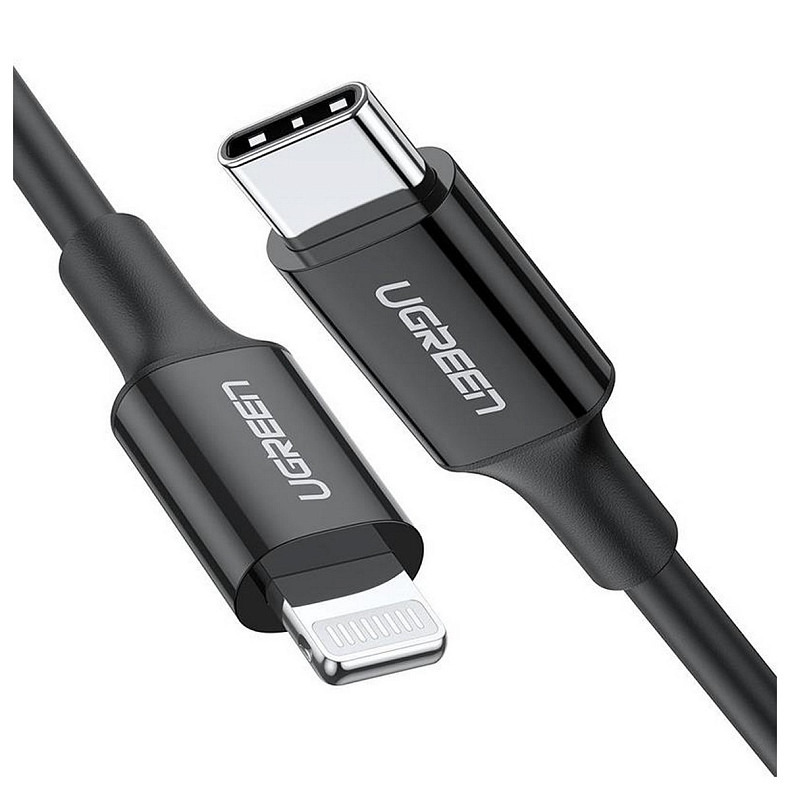 Кабель USB 2.0 Type-C M-Lightning M, 1 м, 3A, Nickel Plating ABS Shell Чорний, US171 UGREEN