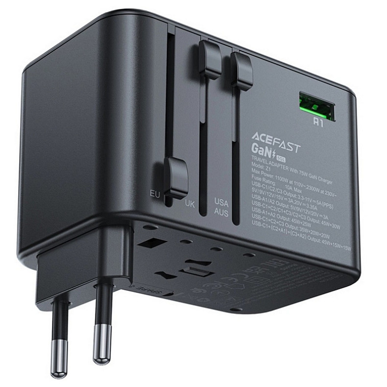 Зарядное устройство 5xUSB 75W (3xUSB-C+2xUSB-A) Gan Z1 Fast Charger Acefast