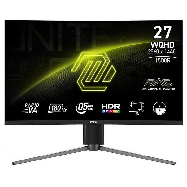 Монитор MSI 27" MAG 27CQ6PF 2x HDMI, DP, Audio, VA, 2560x1440, 180Hz, 0.5ms, sRGB 105%, CURVED, Adapt