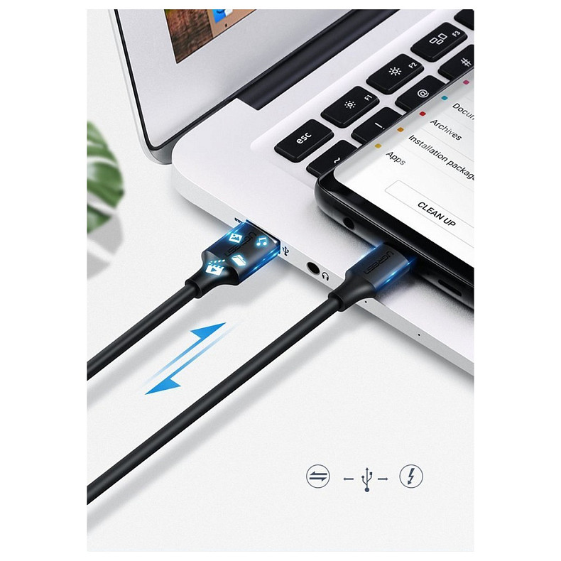 Кабель USB 2.0 AM-Type-CM, 1 м, 3.0A, (18W) Nickel Plating Черный, US287 UGREEN