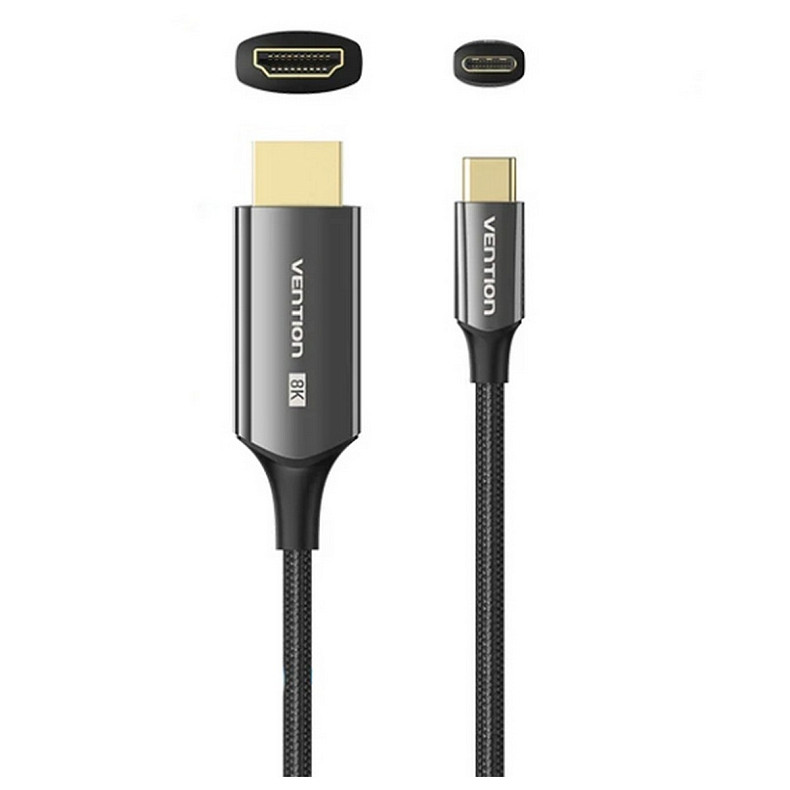 Кабель USB 3.1 Type-C M - HDMI M, 1.8m 8K 60 Гц Zinc Alloy TPE Black Vention