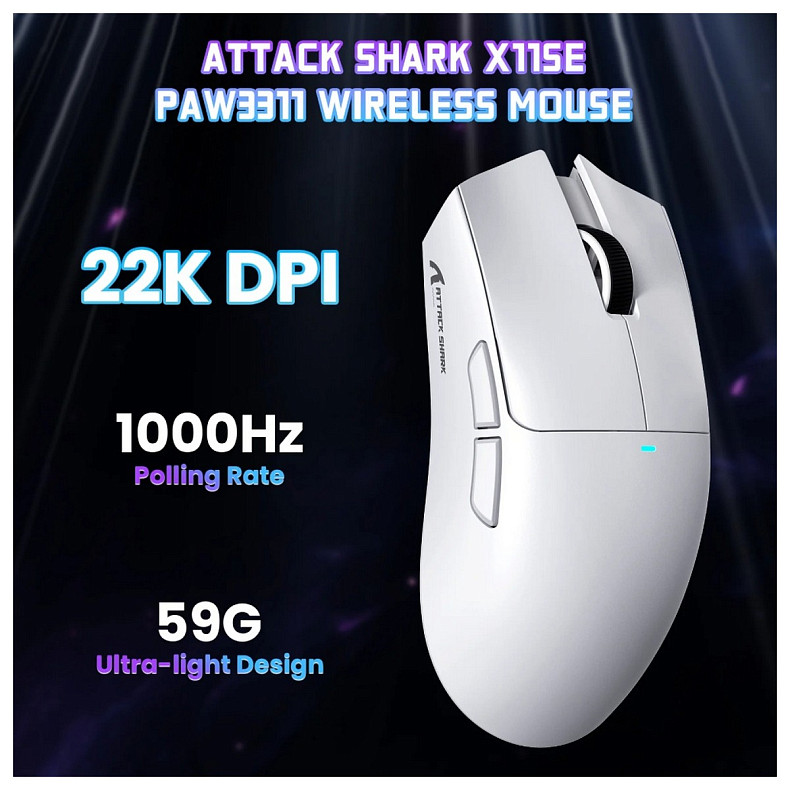 Мышка Attack Shark X11SE, Wireless/Bluetooth, 22000dpi. (PAW3311), 6кн., White