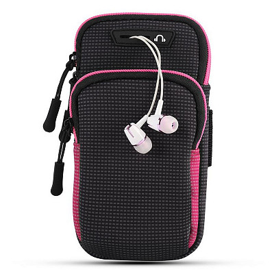 Спортивный чехол на руку BeCover BC0011 6.5" Black/Pink (705345) + органайзер для наушников