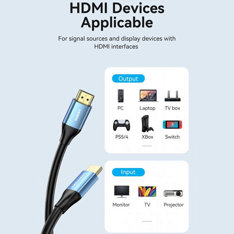 Кабель HDMI M-M, 2.0 м, V2.0, 4K 60Гц, Aluminum Alloy Blue Vention