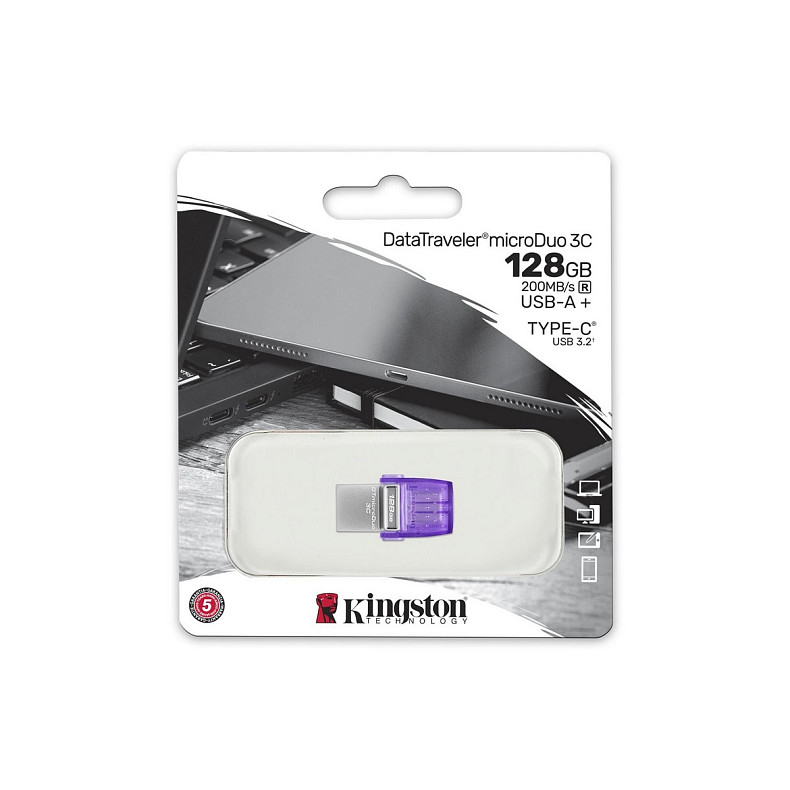 Накопичувач Kingston 128GB USB 3.2 Type-A Gen1 + Type-C DT microDuo 3C