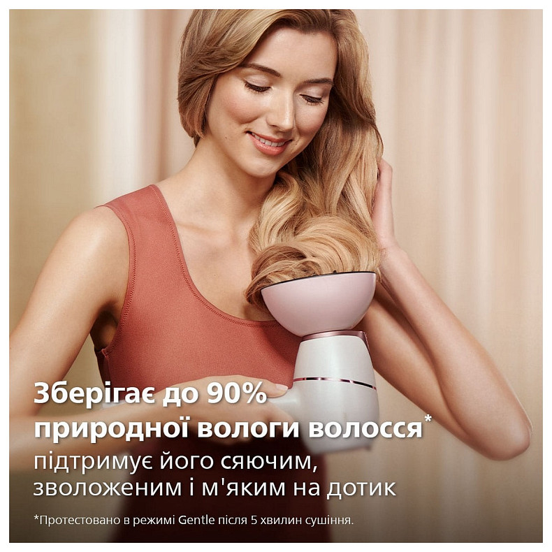 Фен Philips Prestige, 1800Вт, 3 режима, диффузор, иониз-я, эко режим., хол. обдув, бело-розовый