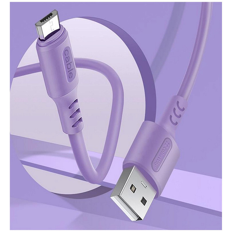 Кабель ColorWay USB-microUSB, soft silicone, 2.4А, 1м, Purple (CW-CBUM044-PU)