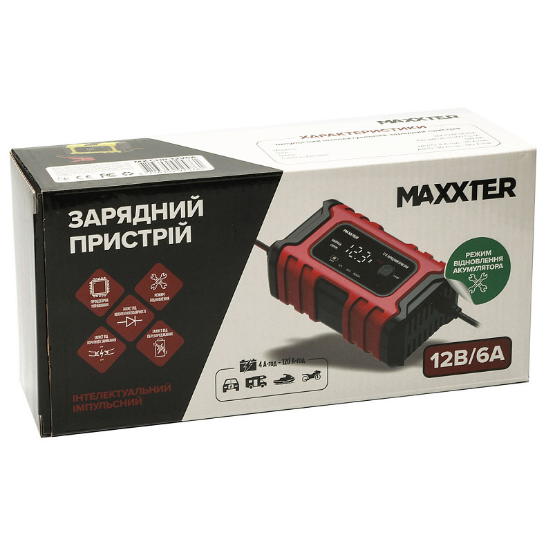 Зарядний пристрій для АКБ Maxxter 12В, 6А (MX-CHR-12V6A)